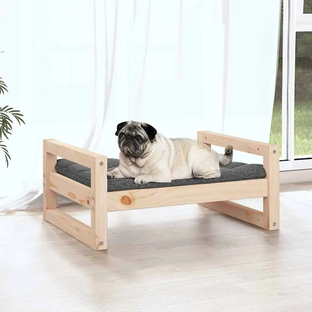 Dog Bed Solid Pine Wood Rectangular Elevated Pet Sleep Furniture Brown