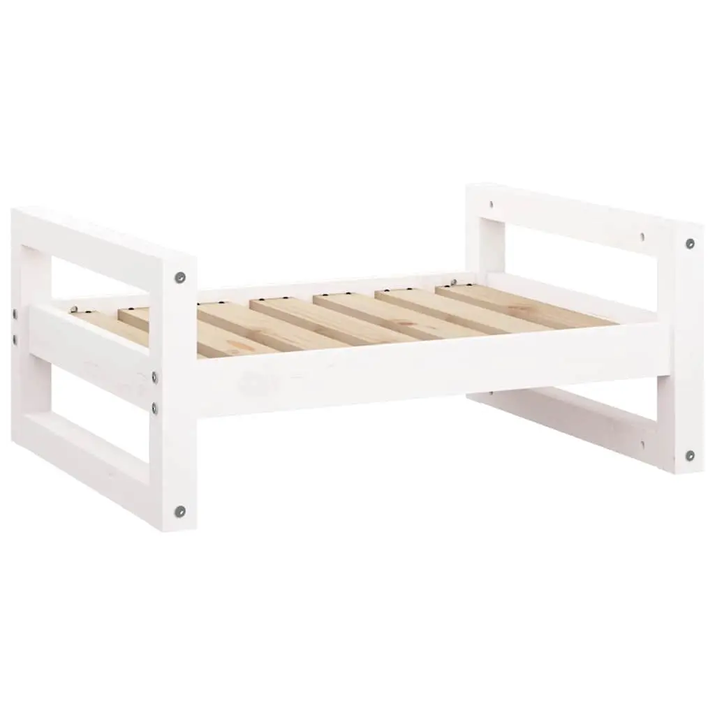 Dog Bed White Rectangular Solid Wood Frame Sleeping Cushion Pet Furniture