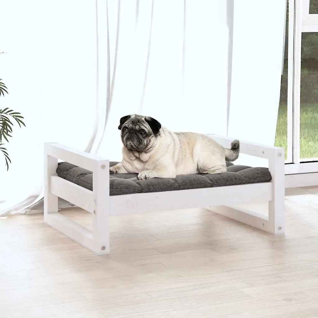 Dog Bed White Rectangular Solid Wood Frame Sleeping Cushion Pet Furniture