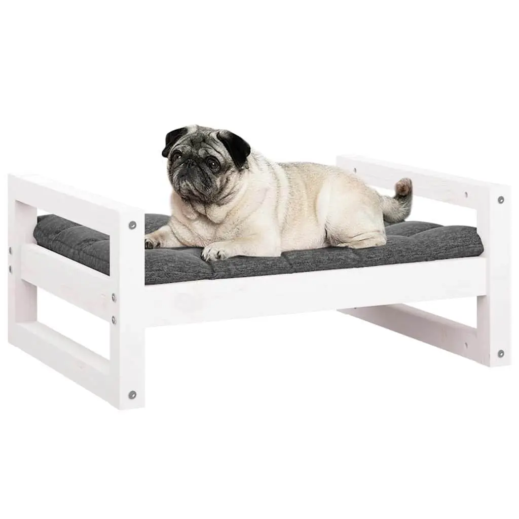 Dog Bed White Rectangular Solid Wood Frame Sleeping Cushion Pet Furniture