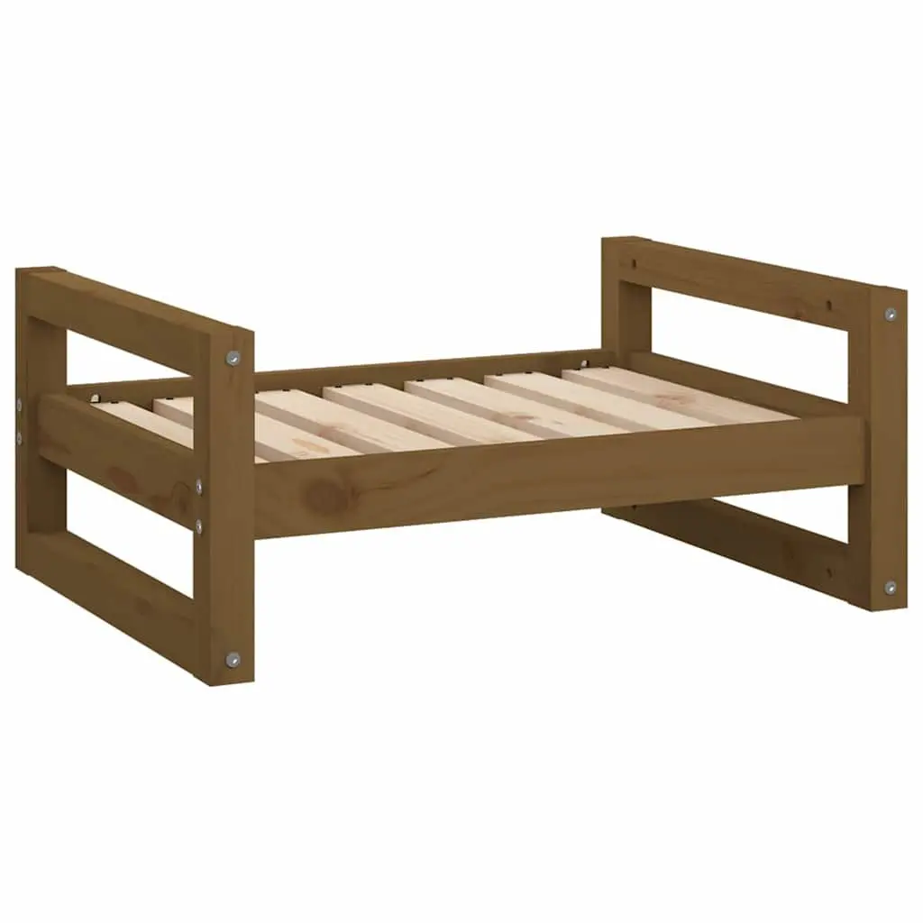 Dog Bed Honey Brown Solid Pine Wood Rectangular Pet Sleeping Cushion Furniture