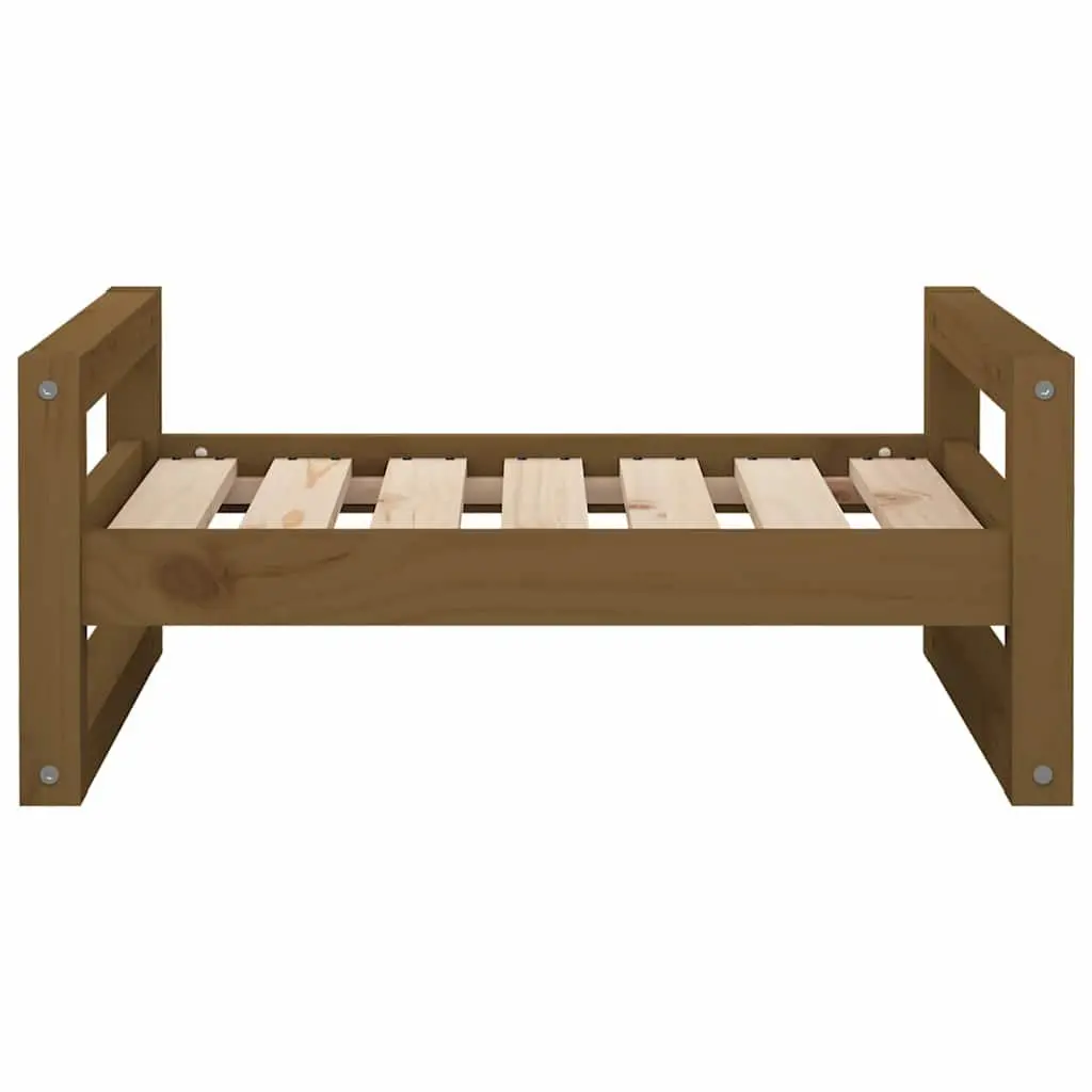Dog Bed Honey Brown Solid Pine Wood Rectangular Pet Sleeping Cushion Furniture