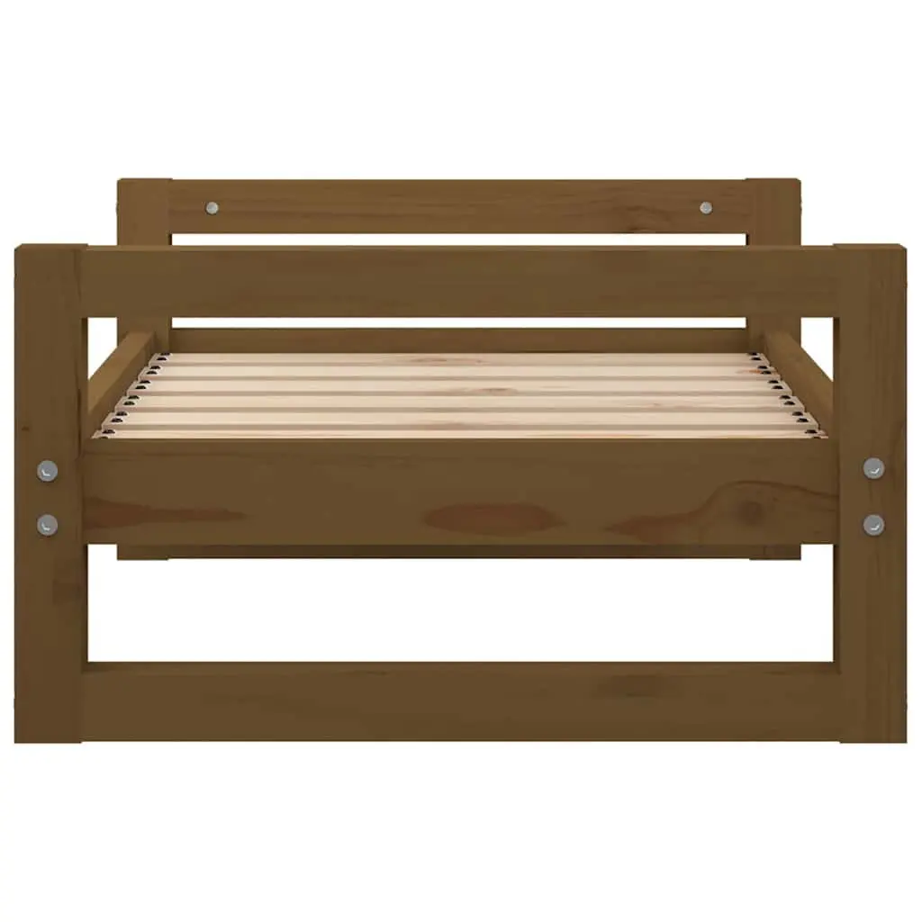 Dog Bed Honey Brown Solid Pine Wood Rectangular Pet Sleeping Cushion Furniture