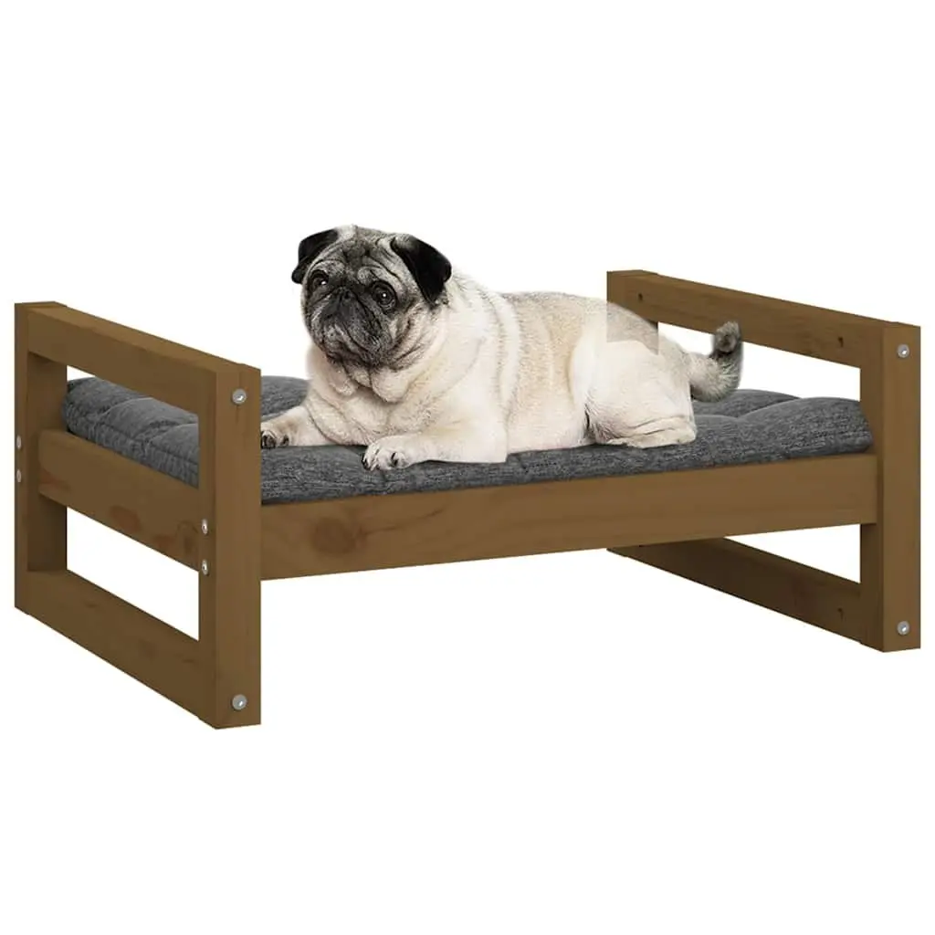 Dog Bed Honey Brown Solid Pine Wood Rectangular Pet Sleeping Cushion Furniture