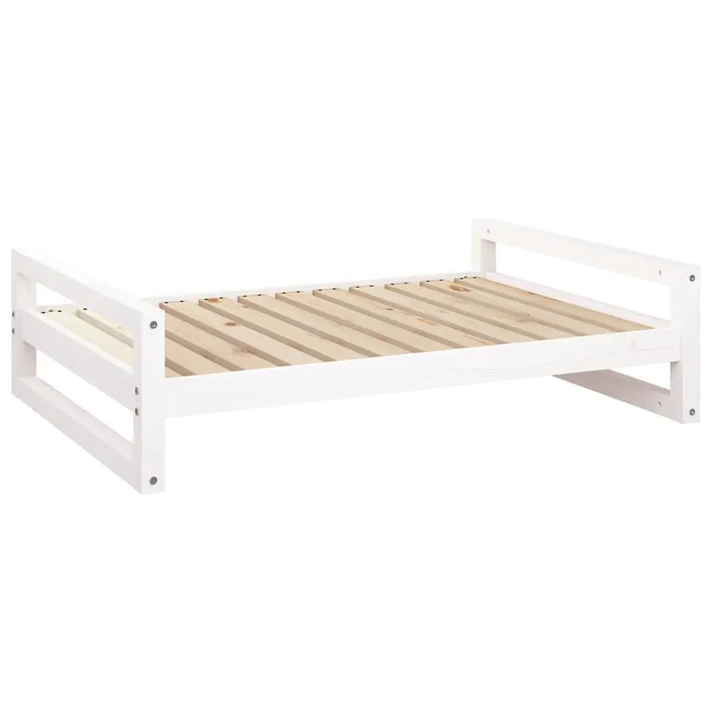 Dog Bed Rectangular Solid Pine Wood Frame White