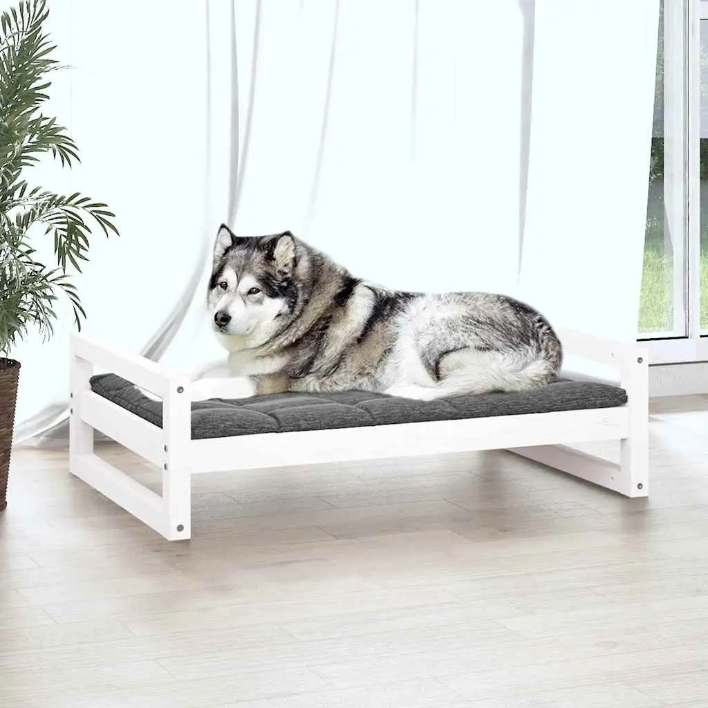 Dog Bed Rectangular Solid Pine Wood Frame White