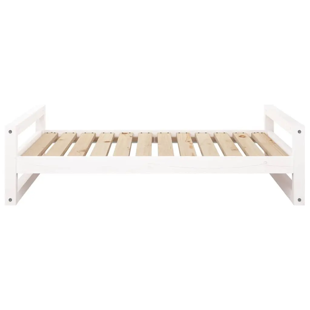 Dog Bed Rectangular Solid Pine Wood Frame White