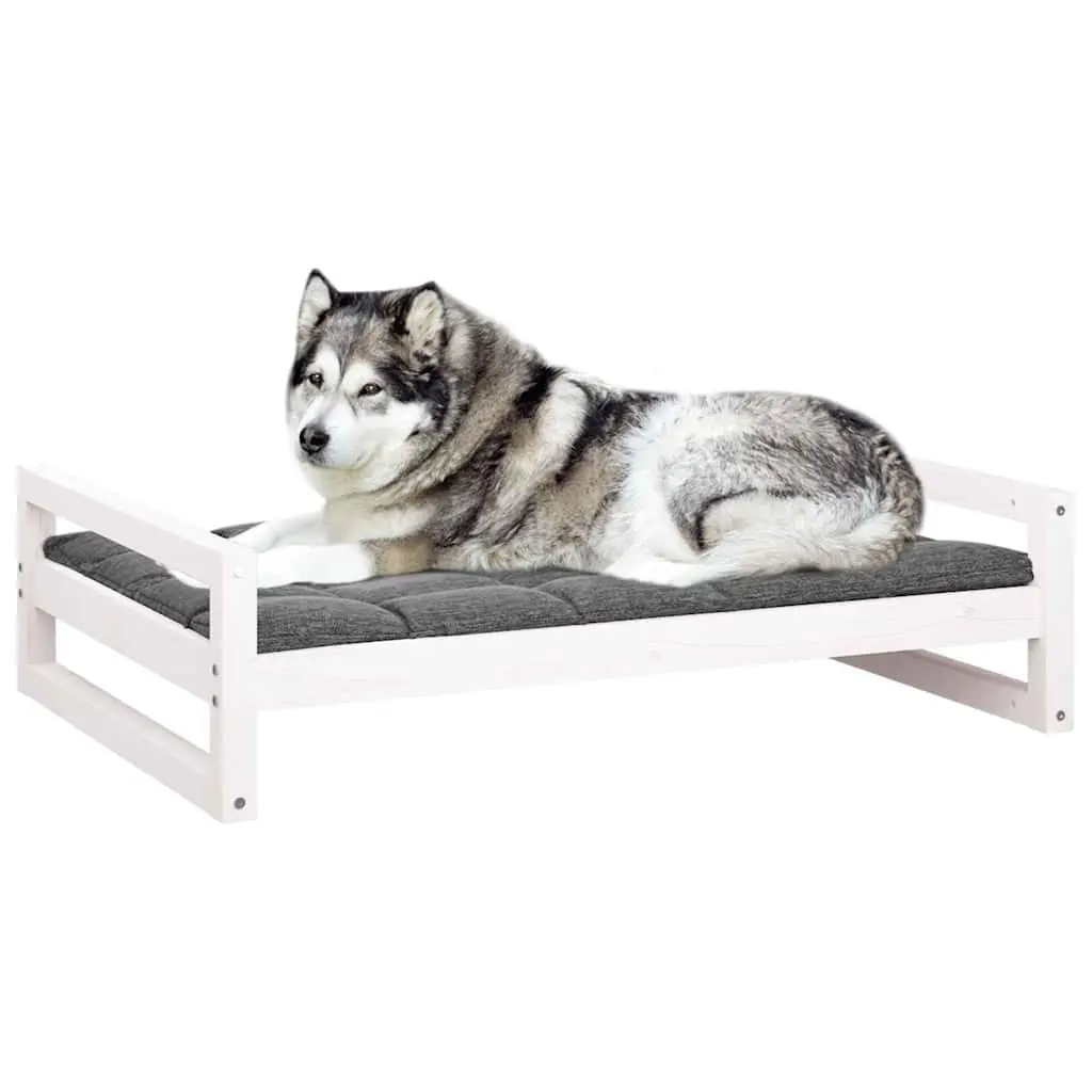 Dog Bed Rectangular Solid Pine Wood Frame White