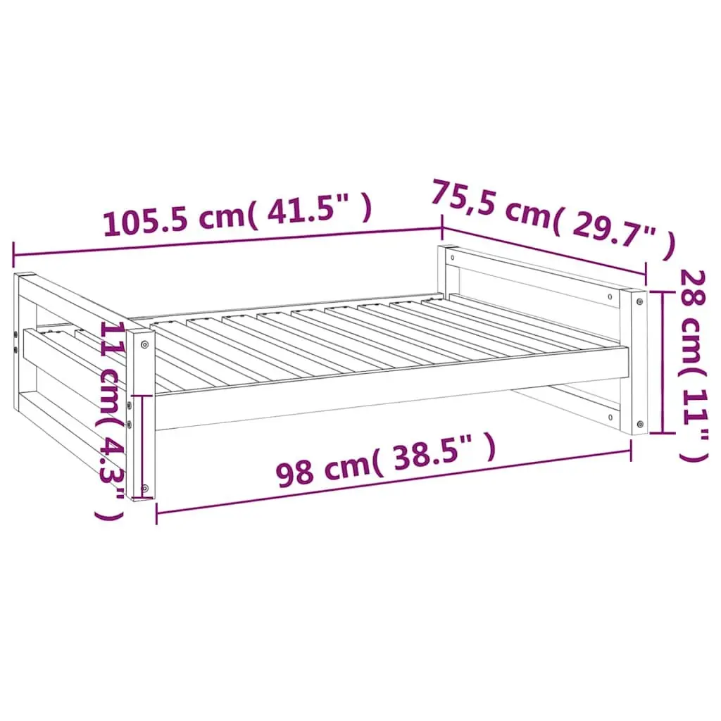 Dog Bed Rectangular Solid Pine Wood Frame White