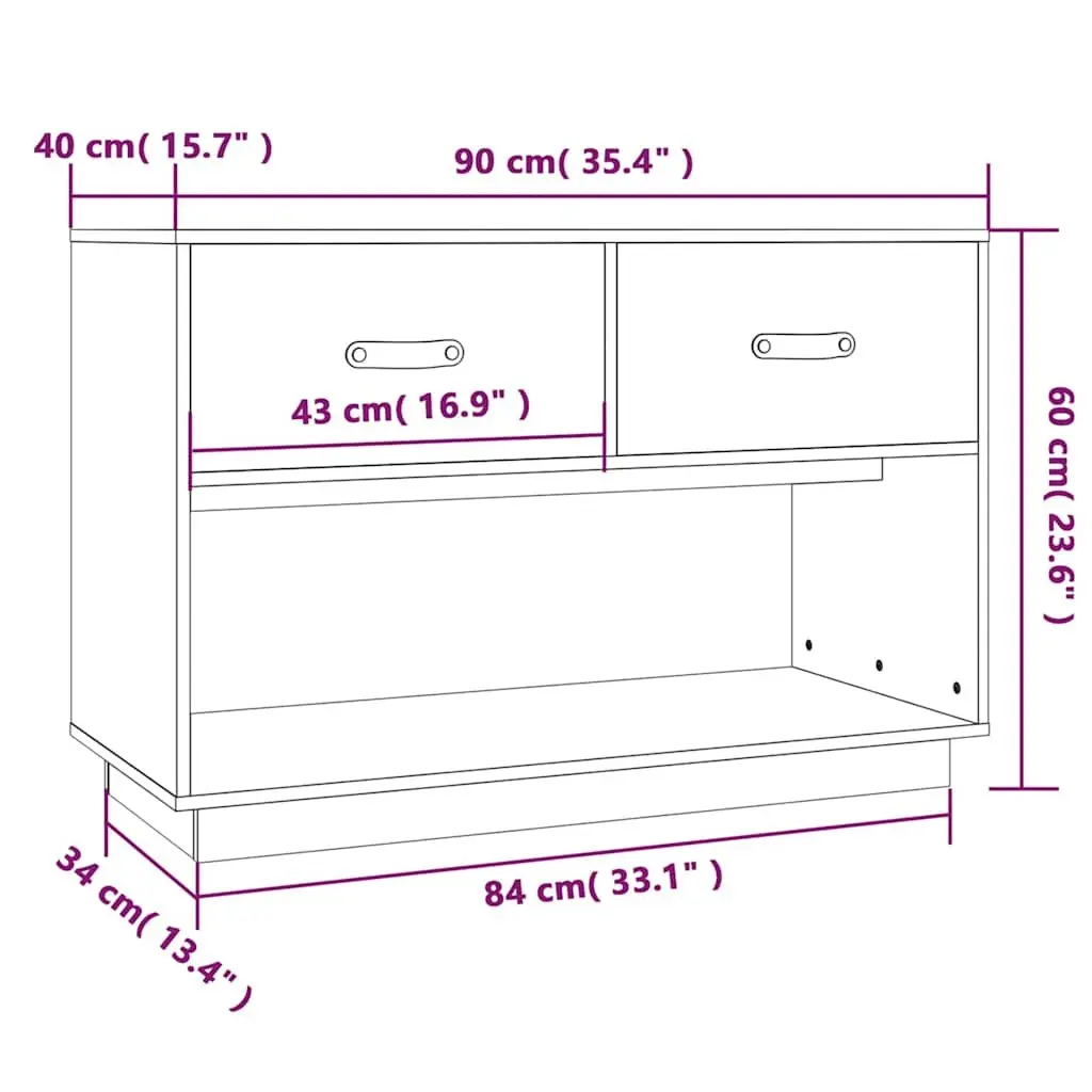 TV Cabinet 90x40x60 cm Brown Solid Wood Pine Storage Unit Media Stand Furniture