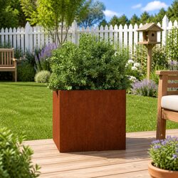 Corten Steel Planter 32x30x29 cm Brown Garden Flower Box Raised Bed Outdoor