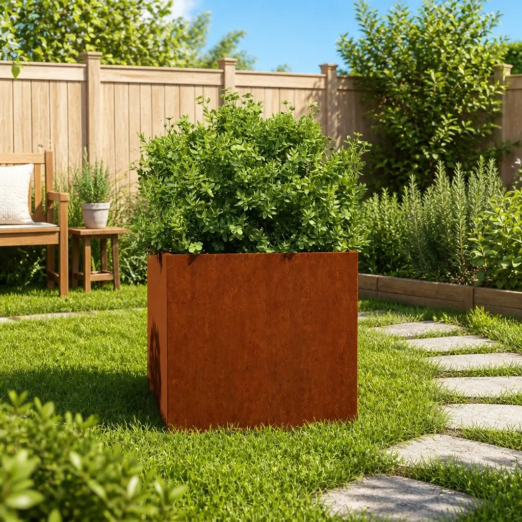 Corten Steel Planter 49x47x46cm Garden Flower Box Raised Bed Decorative Outdoor