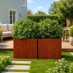 Corten Steel Planters 2 pcs Garden Patio Flower Box Decorative Raised Bed