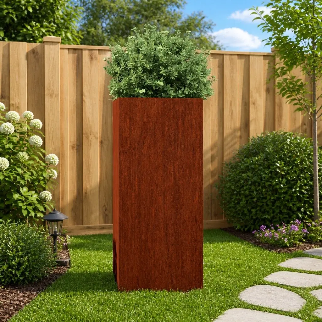 Corten Steel Planter Box Durable Outdoor Garden Raised Bed 32 x 29 x 75 cm