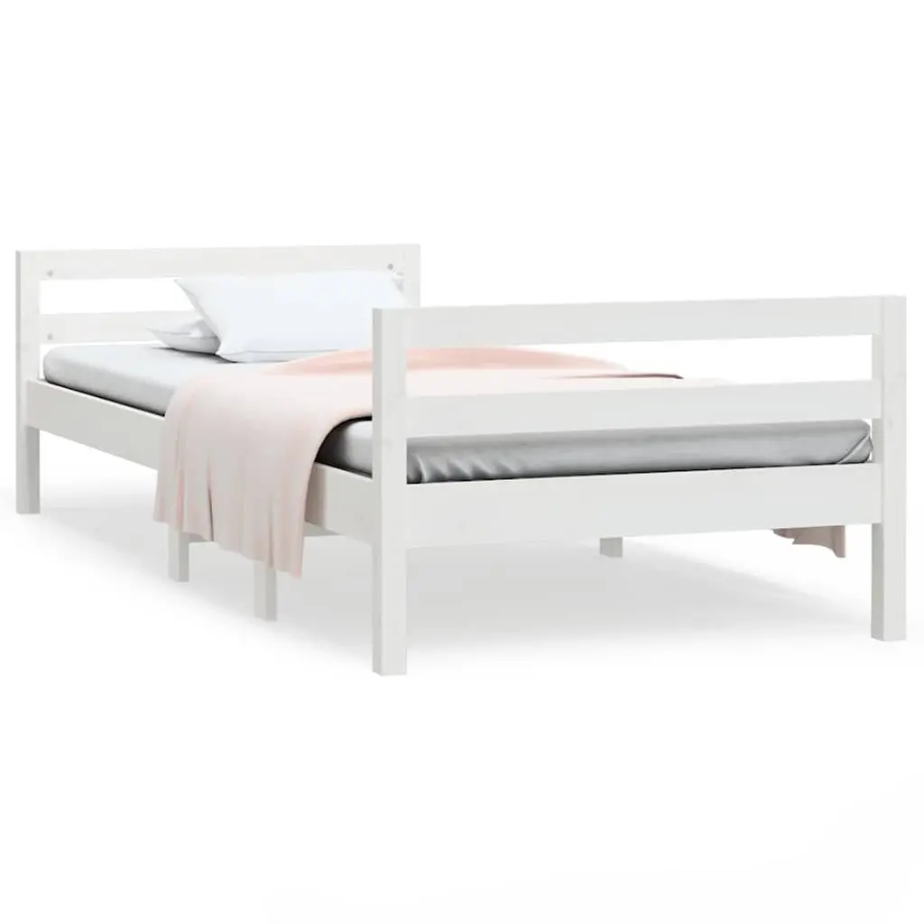 Solid Wood Pine Bed Frame 90x190 cm Slatted Base White Bedroom Furniture