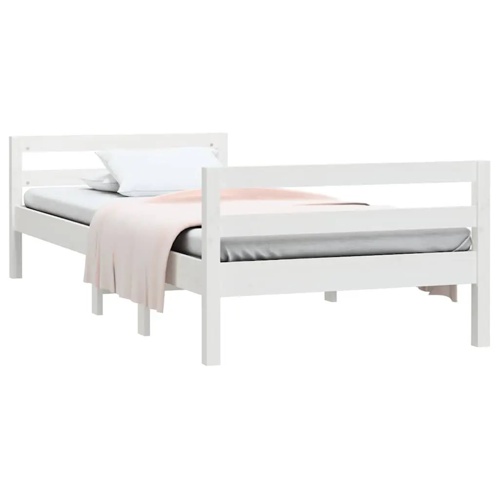 Solid Wood Pine Bed Frame 90x190 cm Slatted Base White Bedroom Furniture