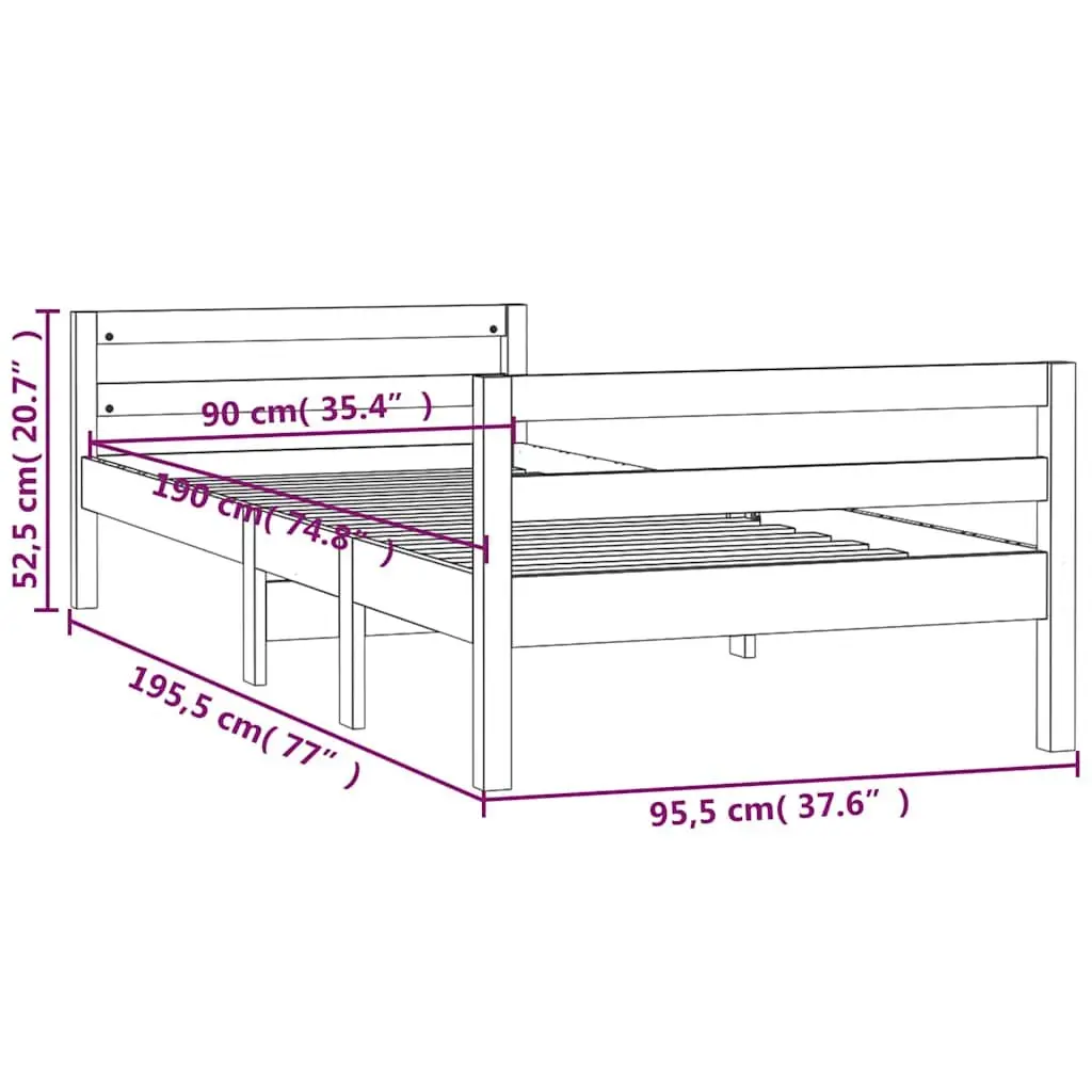 Solid Wood Pine Bed Frame 90x190 cm Slatted Base White Bedroom Furniture