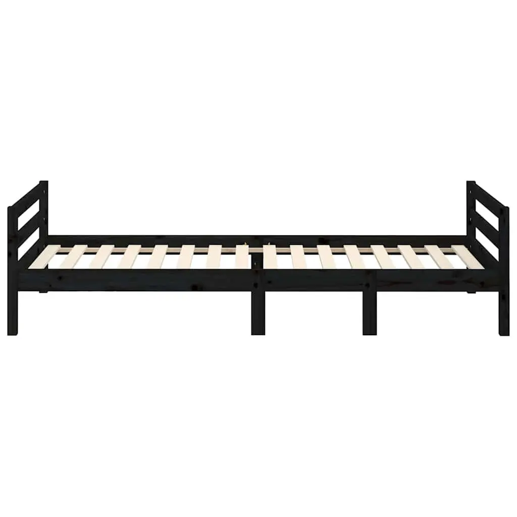 Solid Wood Bed Frame 90x190cm Black Pine Wooden Single Bedroom Furniture Base