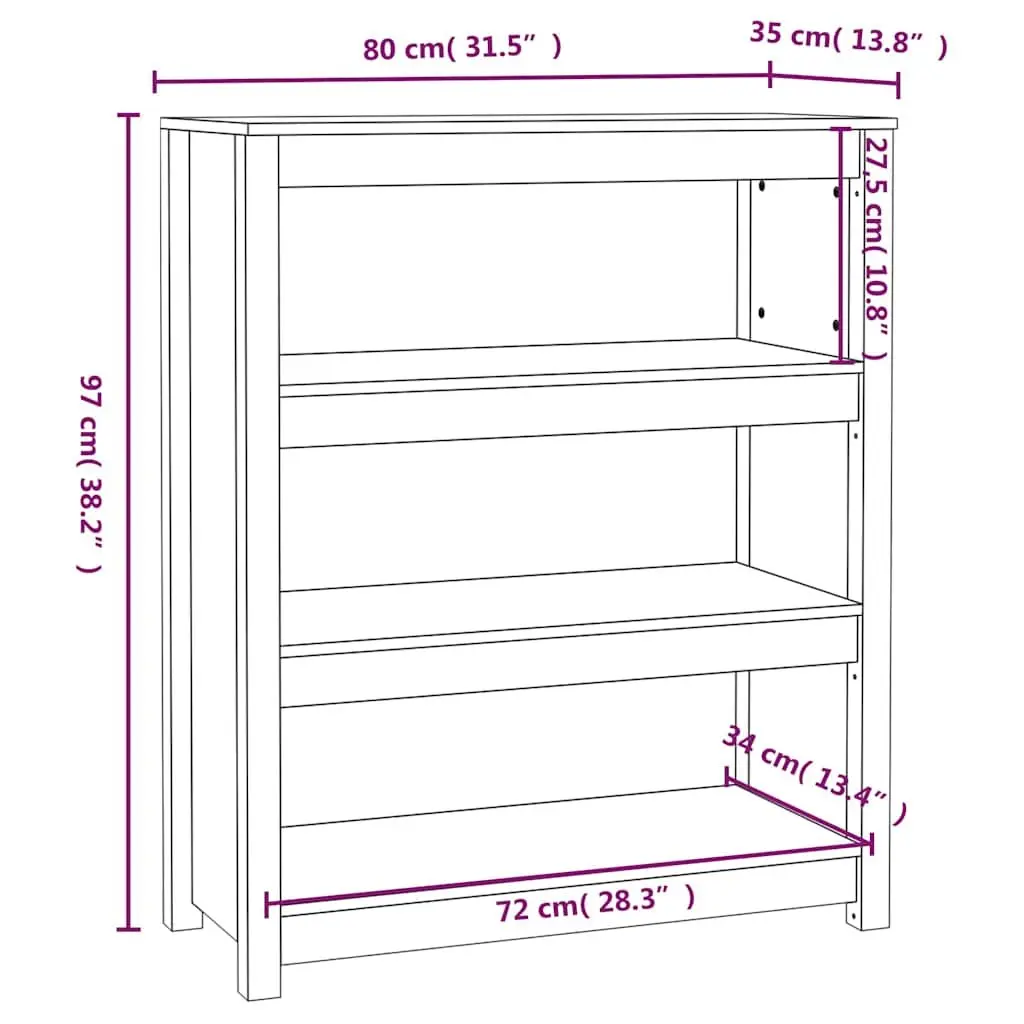Solid Wood Pine Book Cabinet Storage Shelf Brown 80x35x97cm