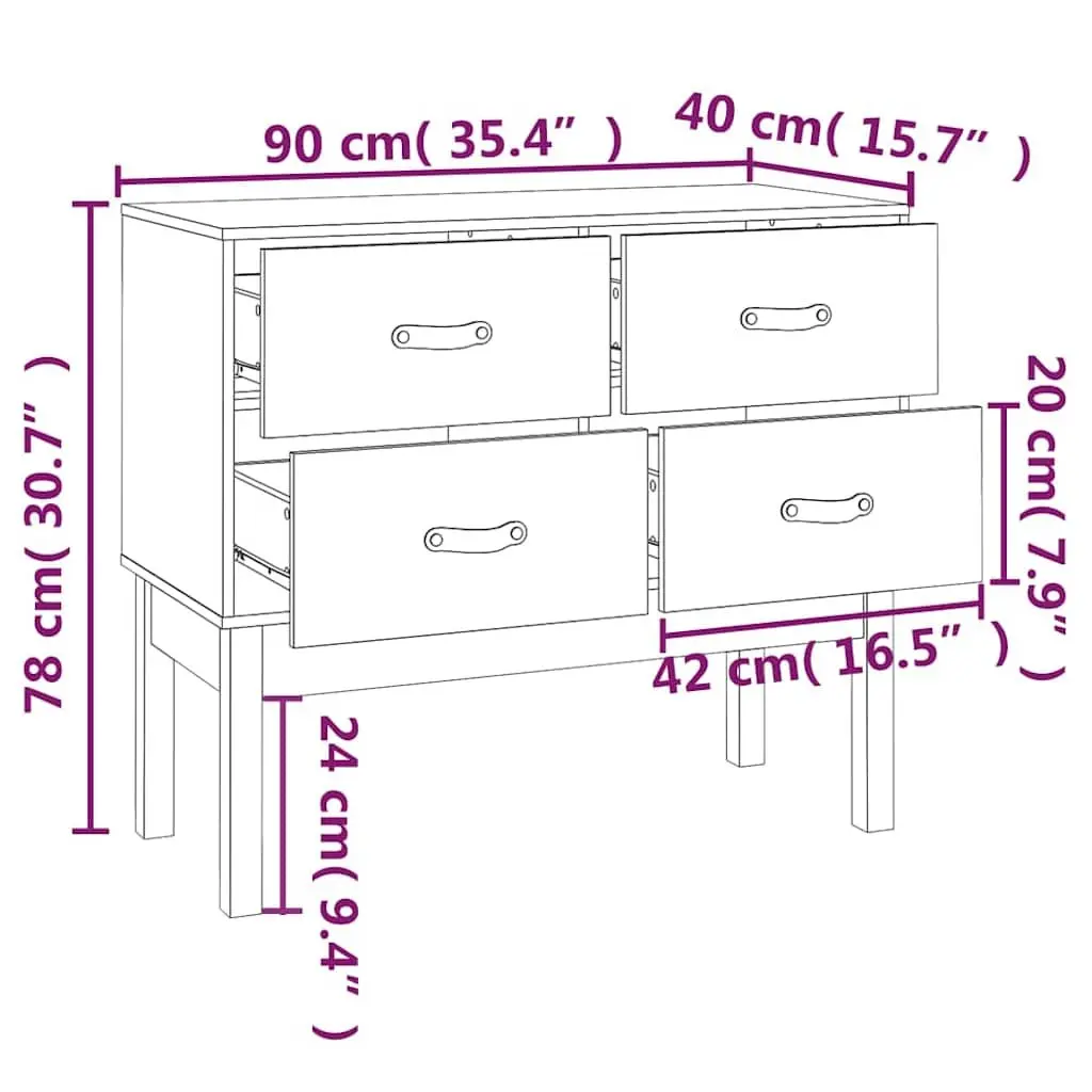 Console Cabinet 90x40x78cm Solid Pine Wood Storage Sideboard with 4 Drawers
