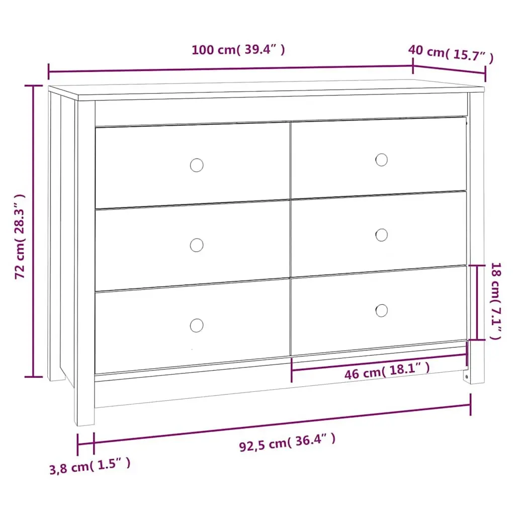 Solid Wood Pine Side Cabinet Brown 100x40x72cm
