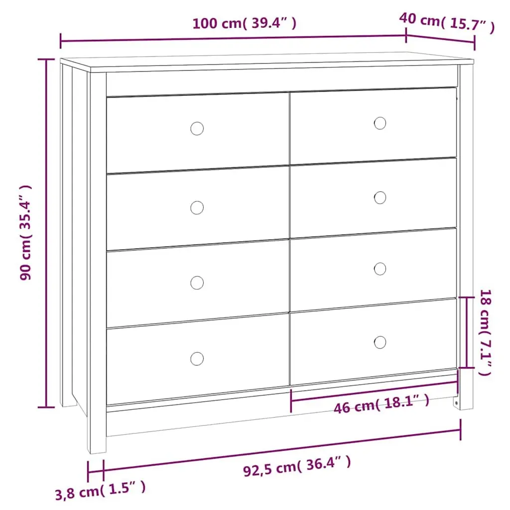 Solid Pine Wood Side Cabinet Storage with Drawers Brown 100x40x90 cm
