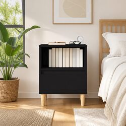Bedside Cabinet Black Storage Table Bedroom Nightstand Drawer Compartment
