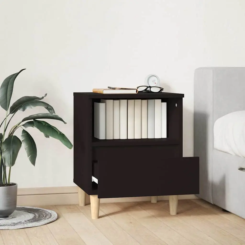 Bedside Cabinet Black Storage Table Engineered Wood 40 x 35 x 50 cm