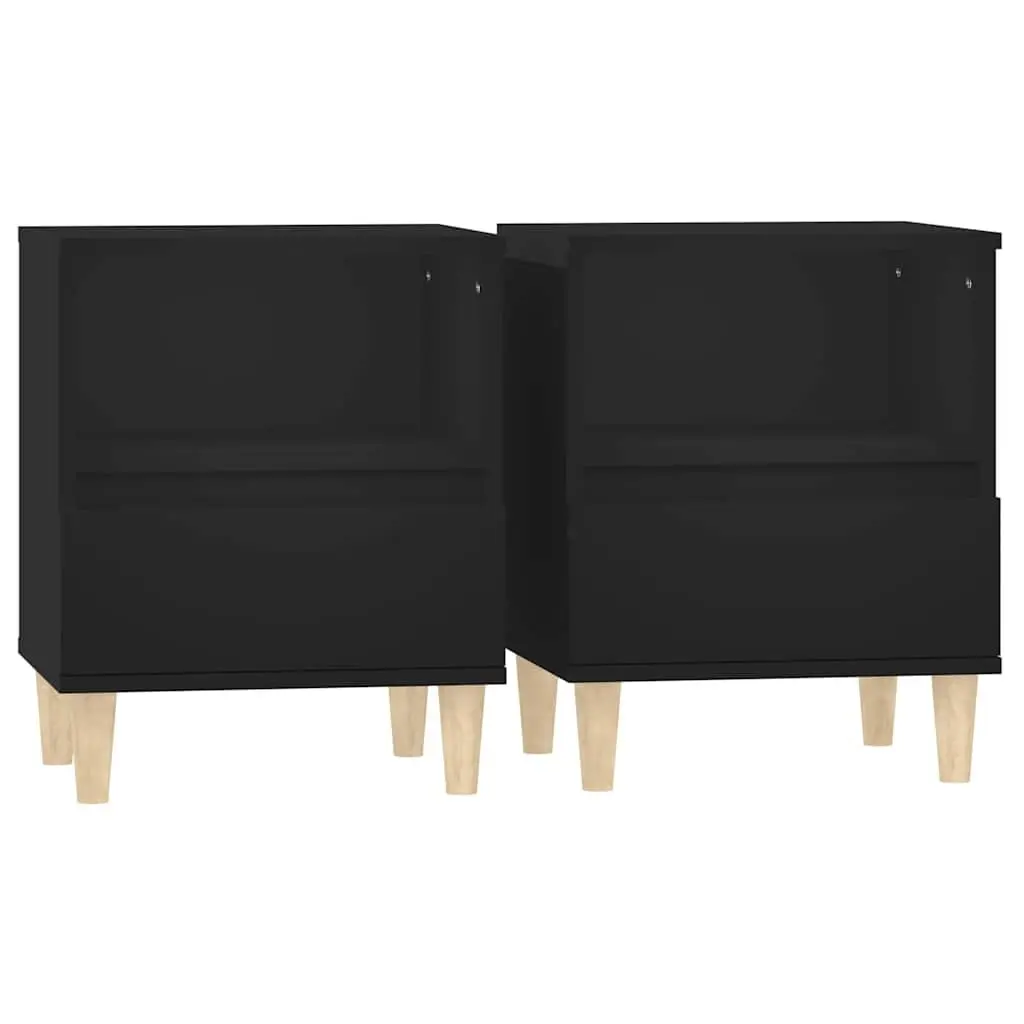 Bedside Cabinet Black Storage Drawer Wooden Legs 2 Piece