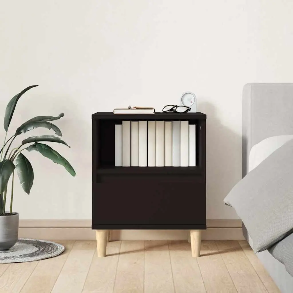 Bedside Cabinet Black Storage Drawer Wooden Legs 2 Piece