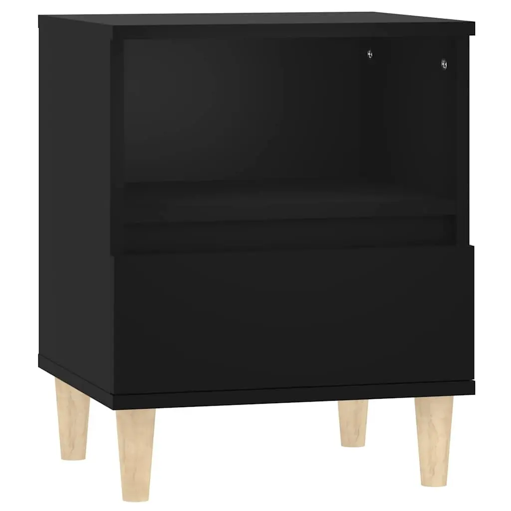 Bedside Cabinet Black Storage Drawer Wooden Legs 2 Piece