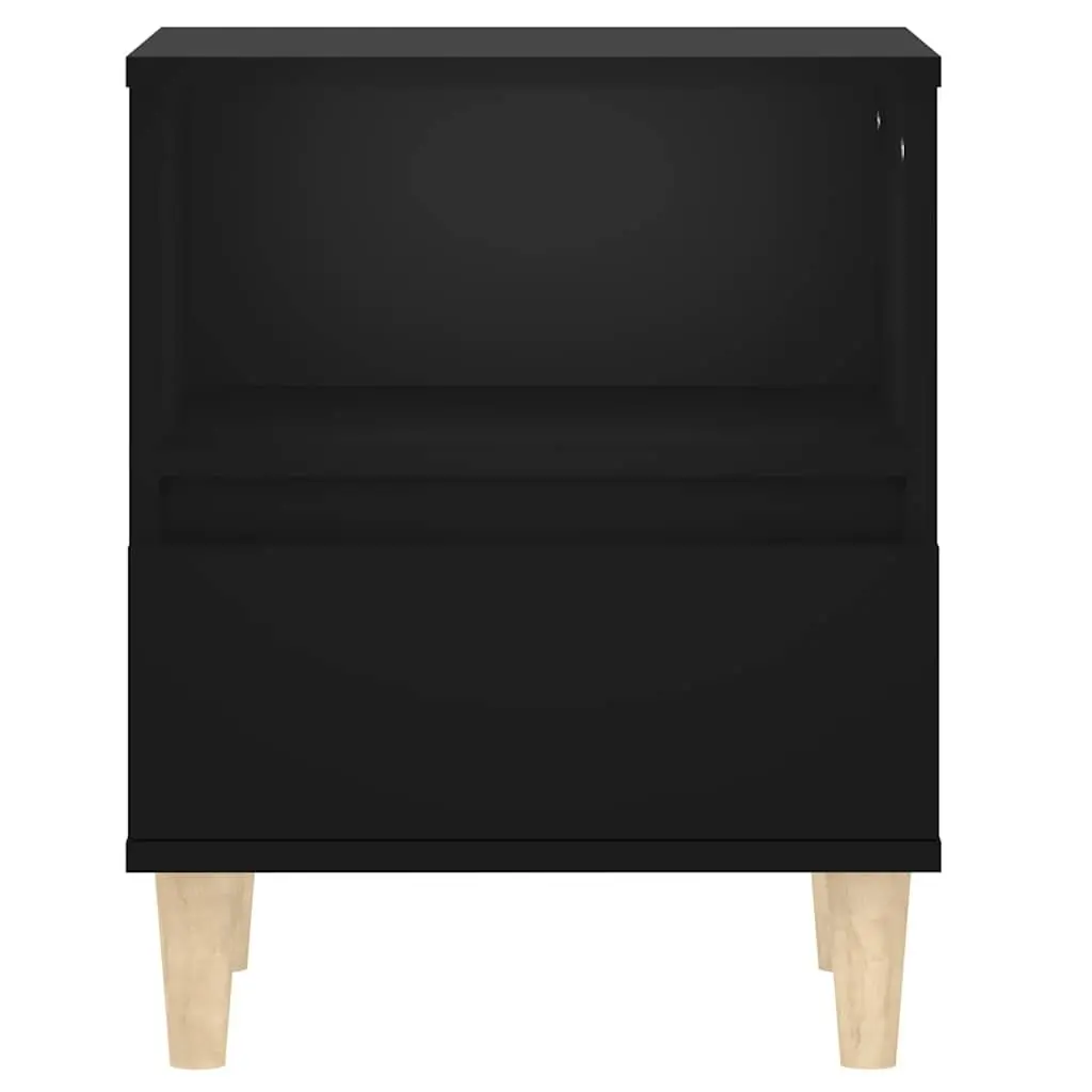 Bedside Cabinet Black Storage Drawer Wooden Legs 2 Piece