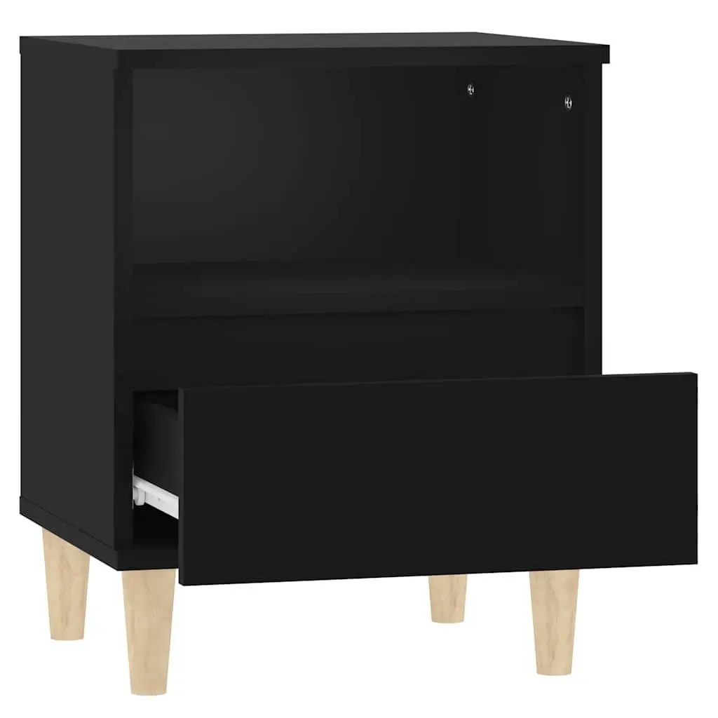 Bedside Cabinet Black Storage Drawer Wooden Legs 2 Piece