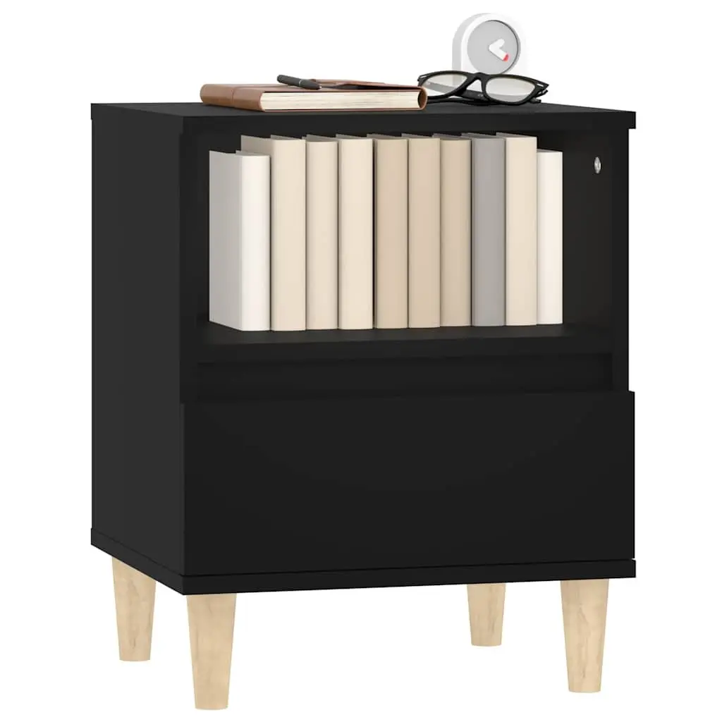 Bedside Cabinet Black Storage Drawer Wooden Legs 2 Piece