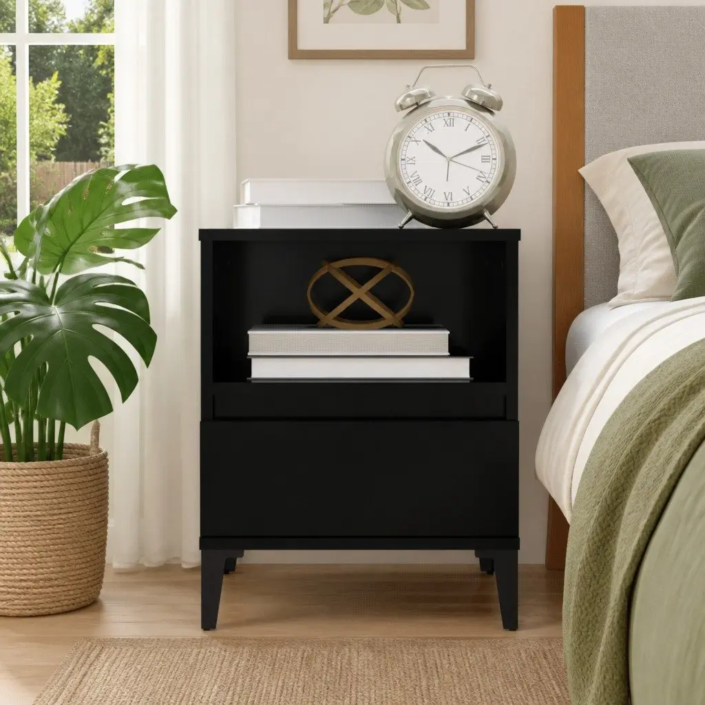 Black Nightstand with Drawer