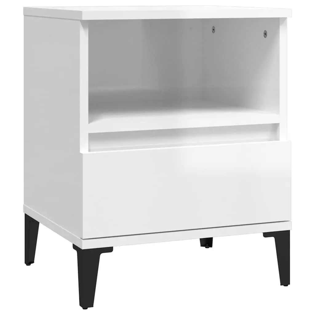 Bedside Cabinet White High Gloss Side Table Storage Drawer Compartment