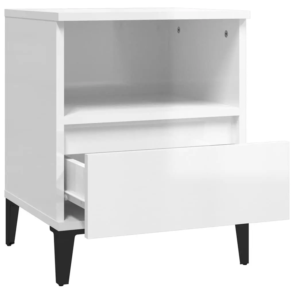 Bedside Cabinet White High Gloss Side Table Storage Drawer Compartment