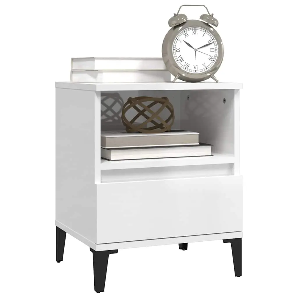 Bedside Cabinet White High Gloss Side Table Storage Drawer Compartment