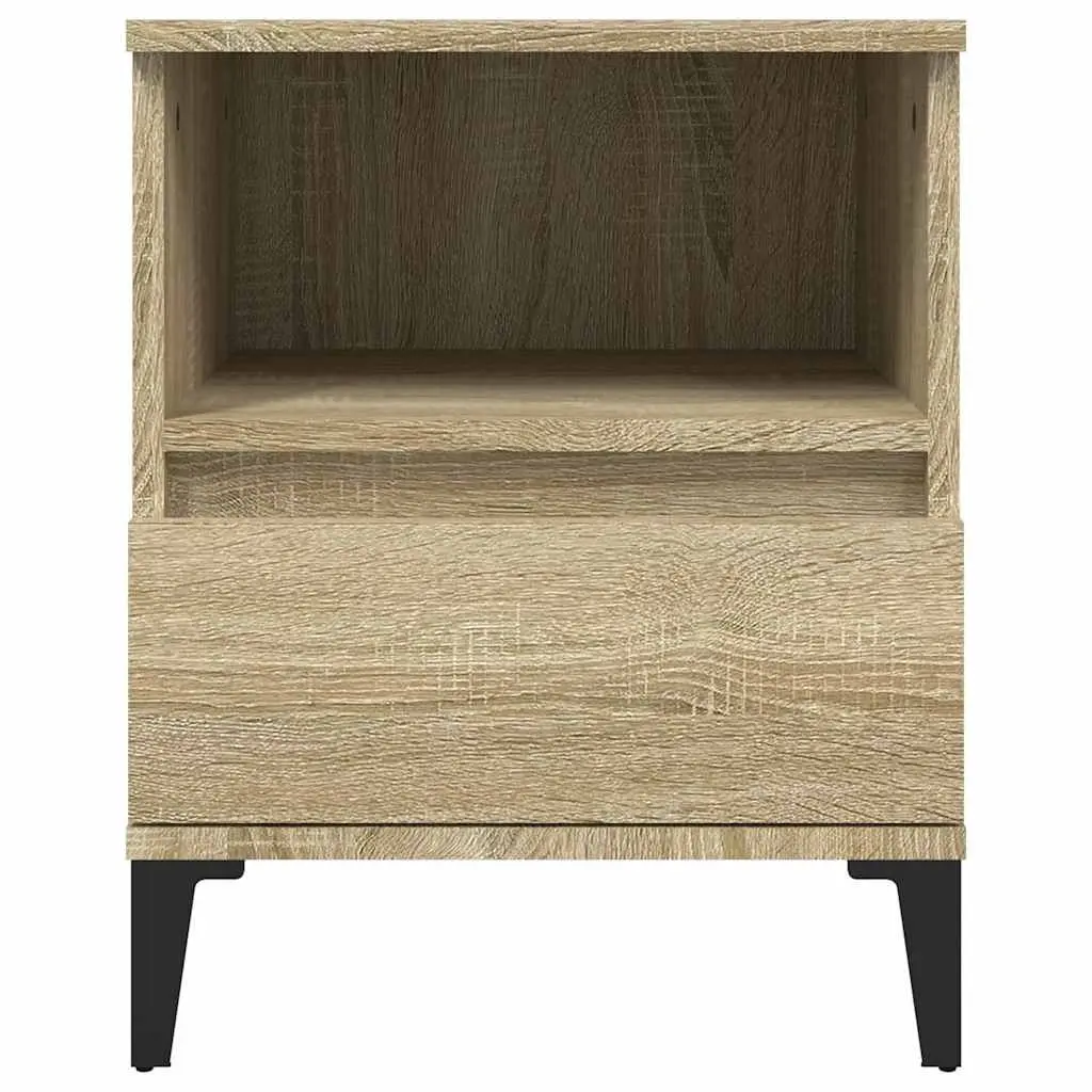 Bedside Cabinet Brown Engineered Wood Storage Compartment Drawer Metal Feet 40x35x50 cm