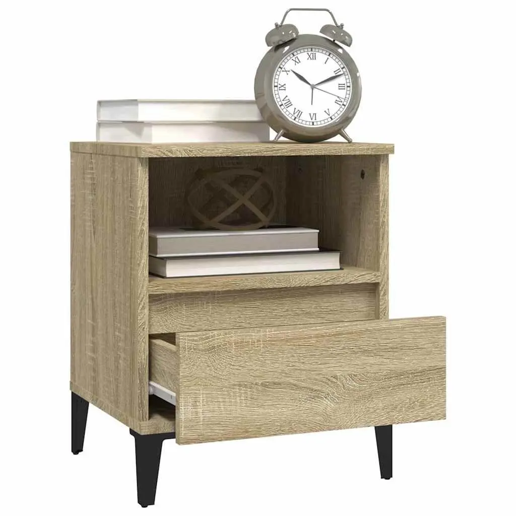 Bedside Cabinet Brown Engineered Wood Storage Compartment Drawer Metal Feet 40x35x50 cm