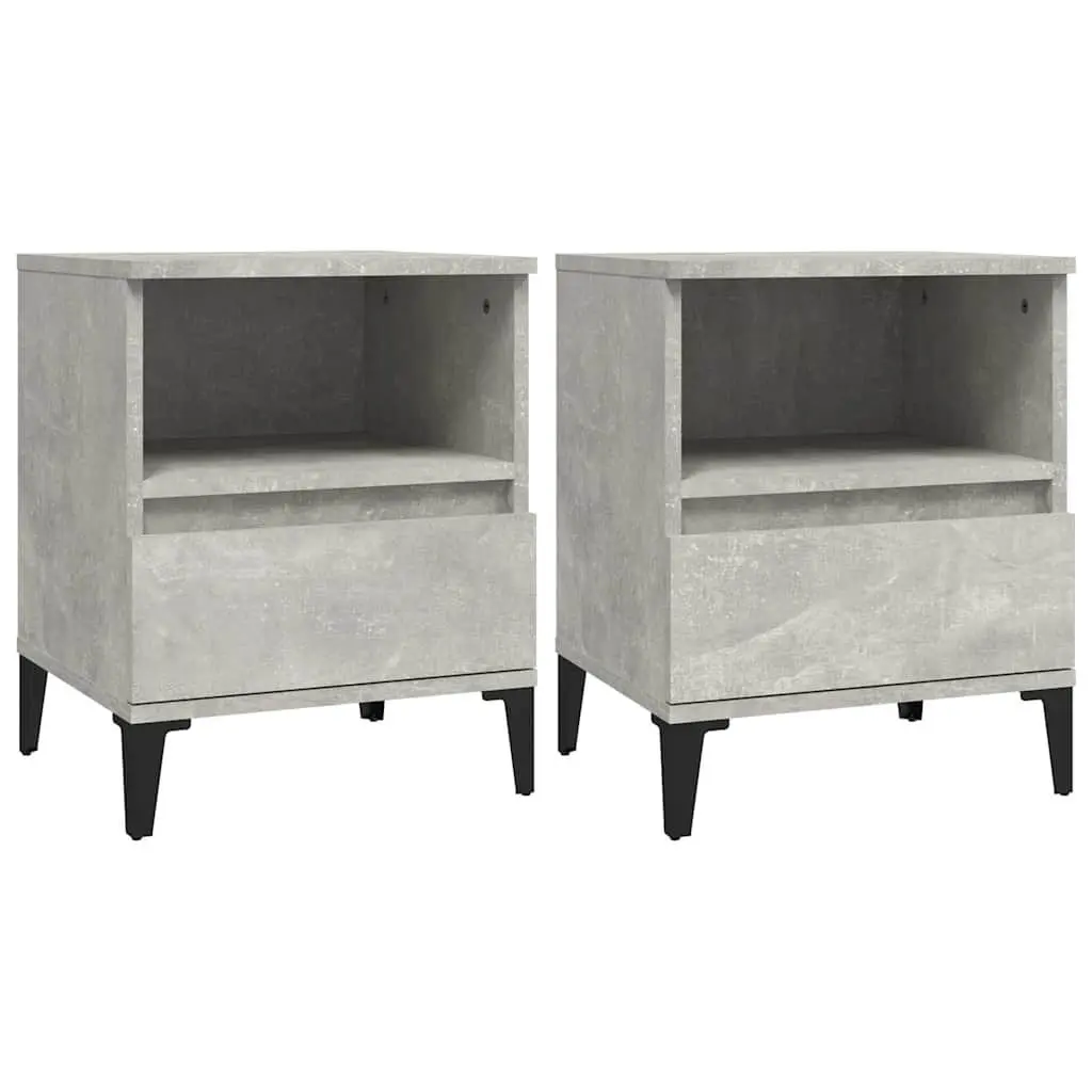 Bedside Cabinets Grey Engineered Wood Storage Nightstand with Drawer 2 Piece