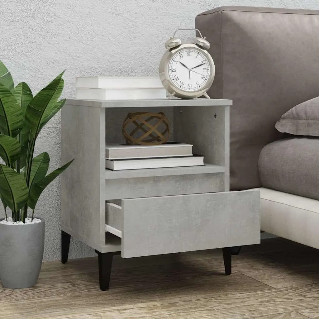 Bedside Cabinets Grey Engineered Wood Storage Nightstand with Drawer 2 Piece