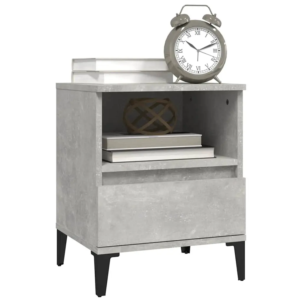 Bedside Cabinets Grey Engineered Wood Storage Nightstand with Drawer 2 Piece