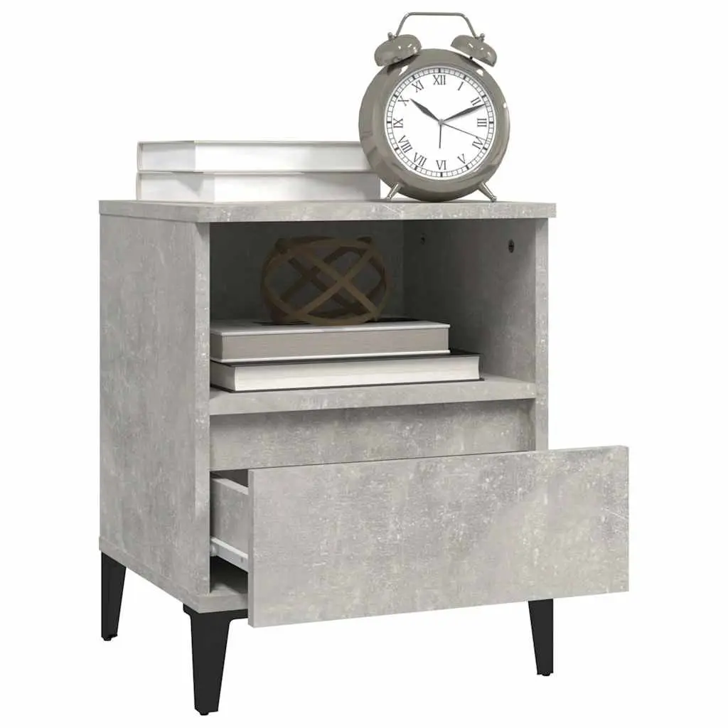 Bedside Cabinets Grey Engineered Wood Storage Nightstand with Drawer 2 Piece