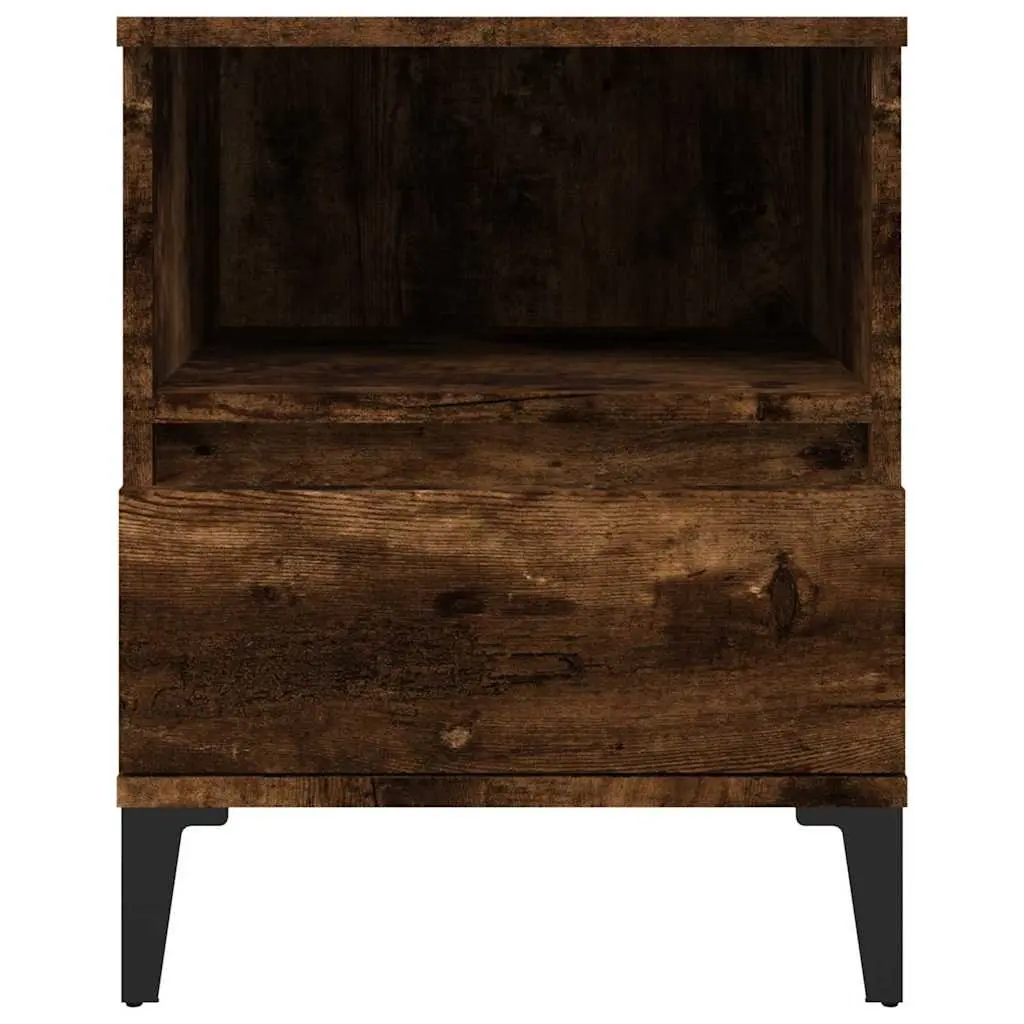 Bedside Cabinet Brown Engineered Wood with Drawer Compartment and Metal Feet 40W x 35D x 50H cm