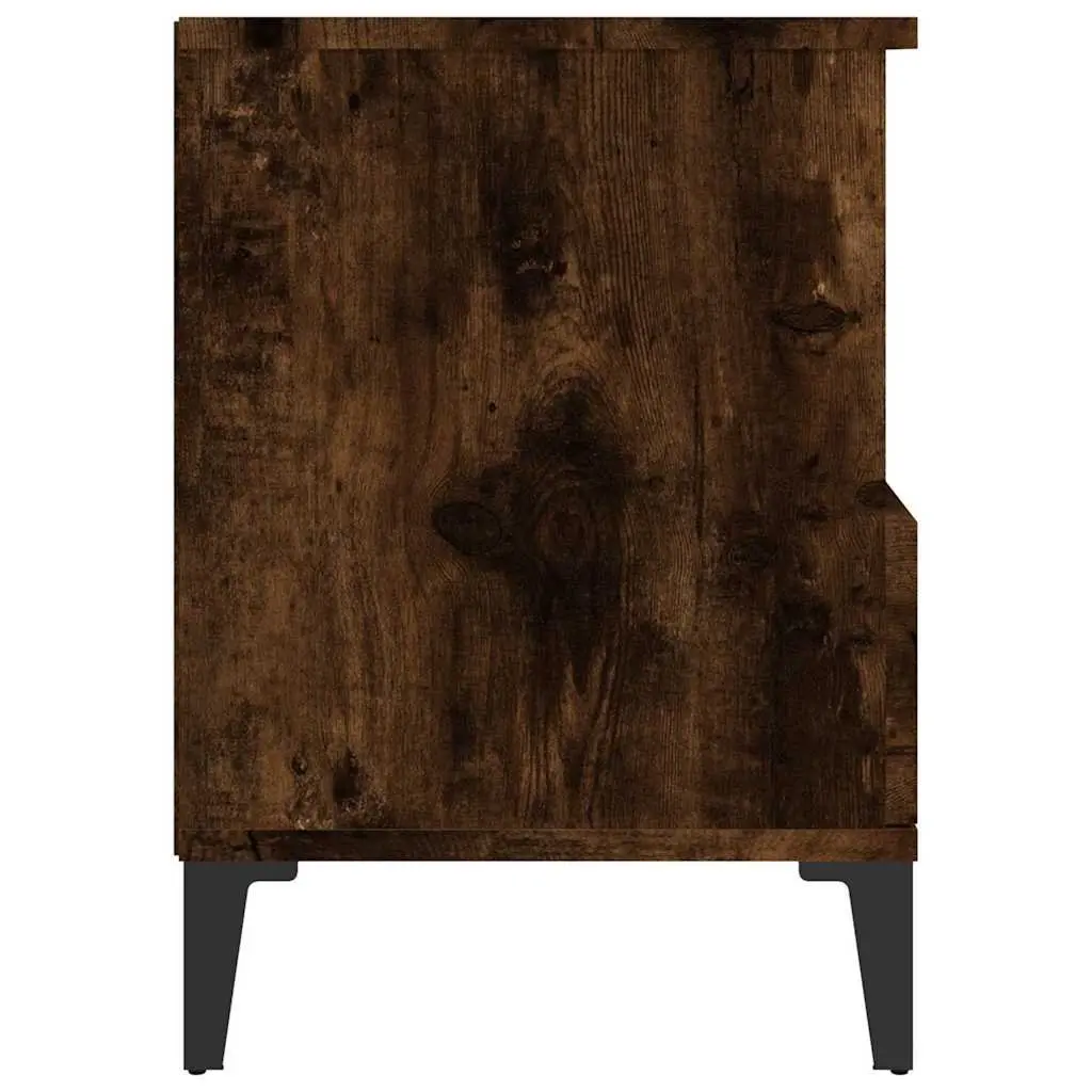 Bedside Cabinet Brown Engineered Wood with Drawer Compartment and Metal Feet 40W x 35D x 50H cm
