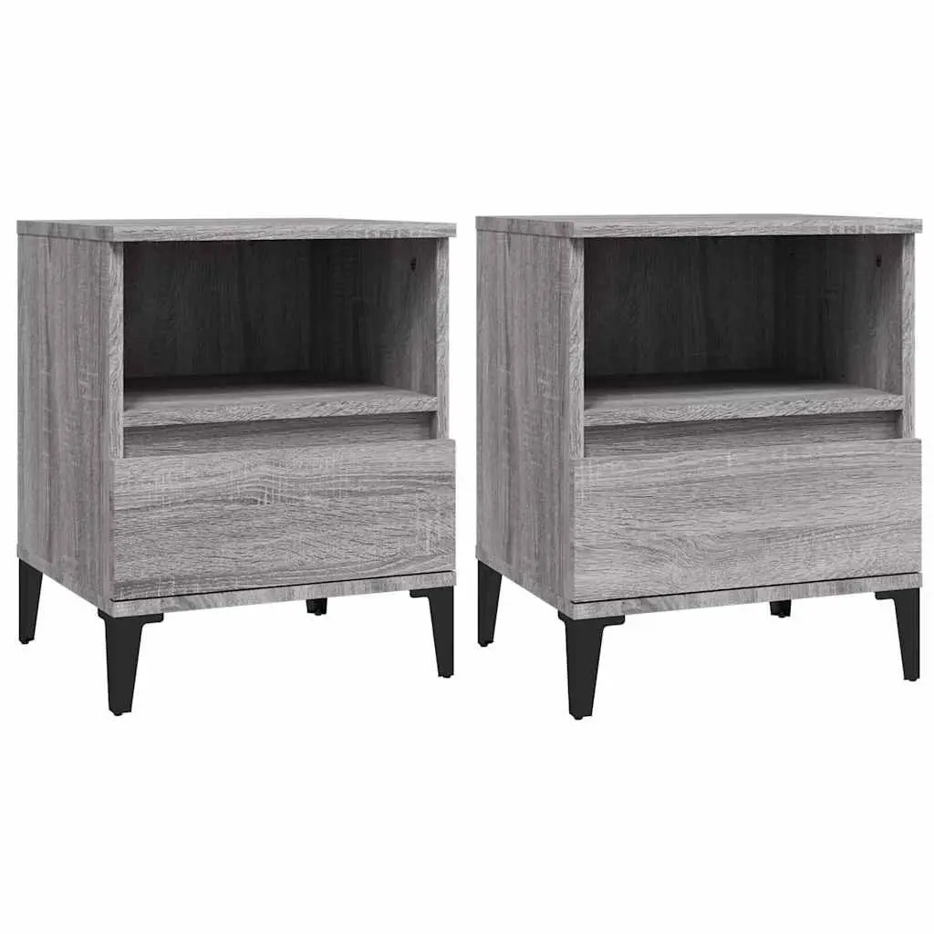 Bedside Cabinets Grey Storage Organiser 40 x 35 x 50 cm 2 Pieces