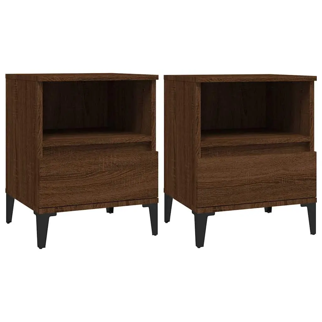Bedside Cabinets Brown 40x35x50 cm 2 Piece Storage Drawer Nightstand Side Table