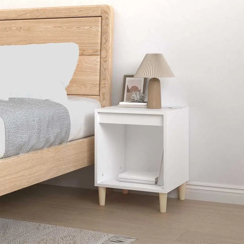 White Nightstand Bedside Cabinet Storage Table Engineered Wood 40x35x50cm
