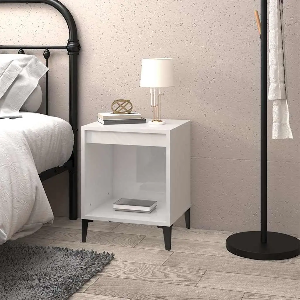 Bedside Cabinet High Gloss White Engineered Wood 40 x 35 x 50 cm